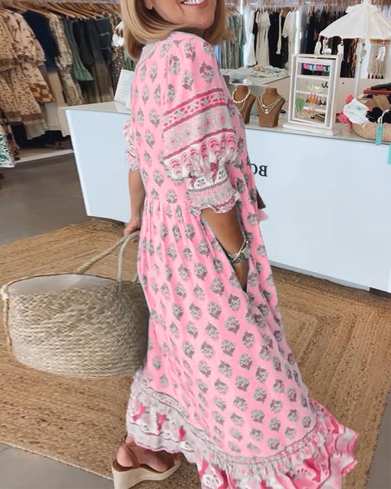 Yasmin | Printed Beach Tassel Tie Midi Dress