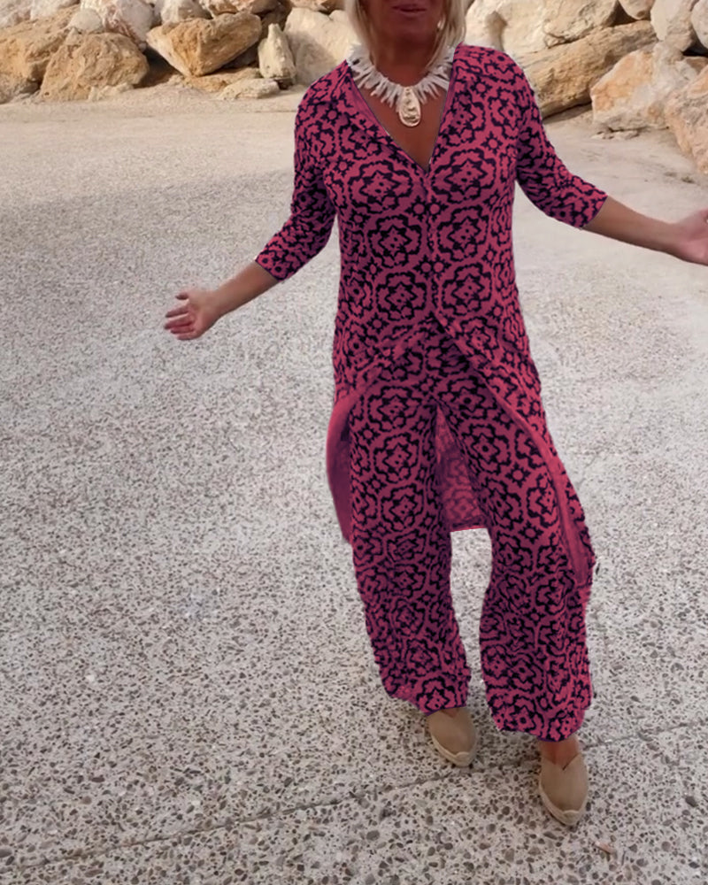 Veronica | Women's Printed Two-Piece Set Blouse and Pants