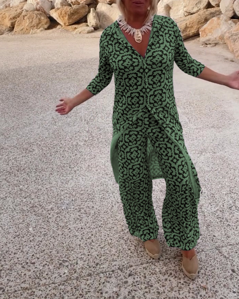 Veronica | Women's Printed Two-Piece Set Blouse and Pants