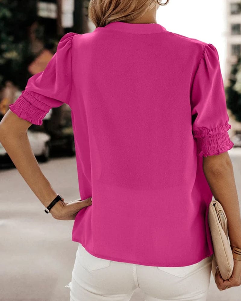 Natasha | Women's V-Neck Puff Sleeve Blouse Short Sleeve Top