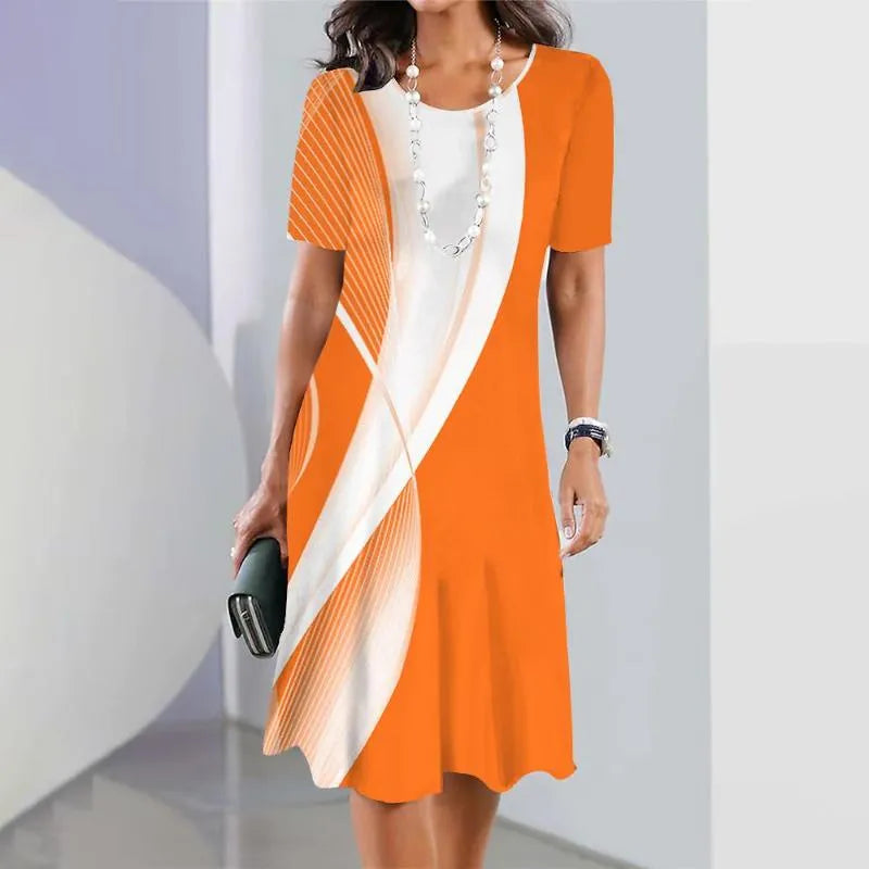 Jill | Women’s Printed Short Sleeve A Line Midi Dress