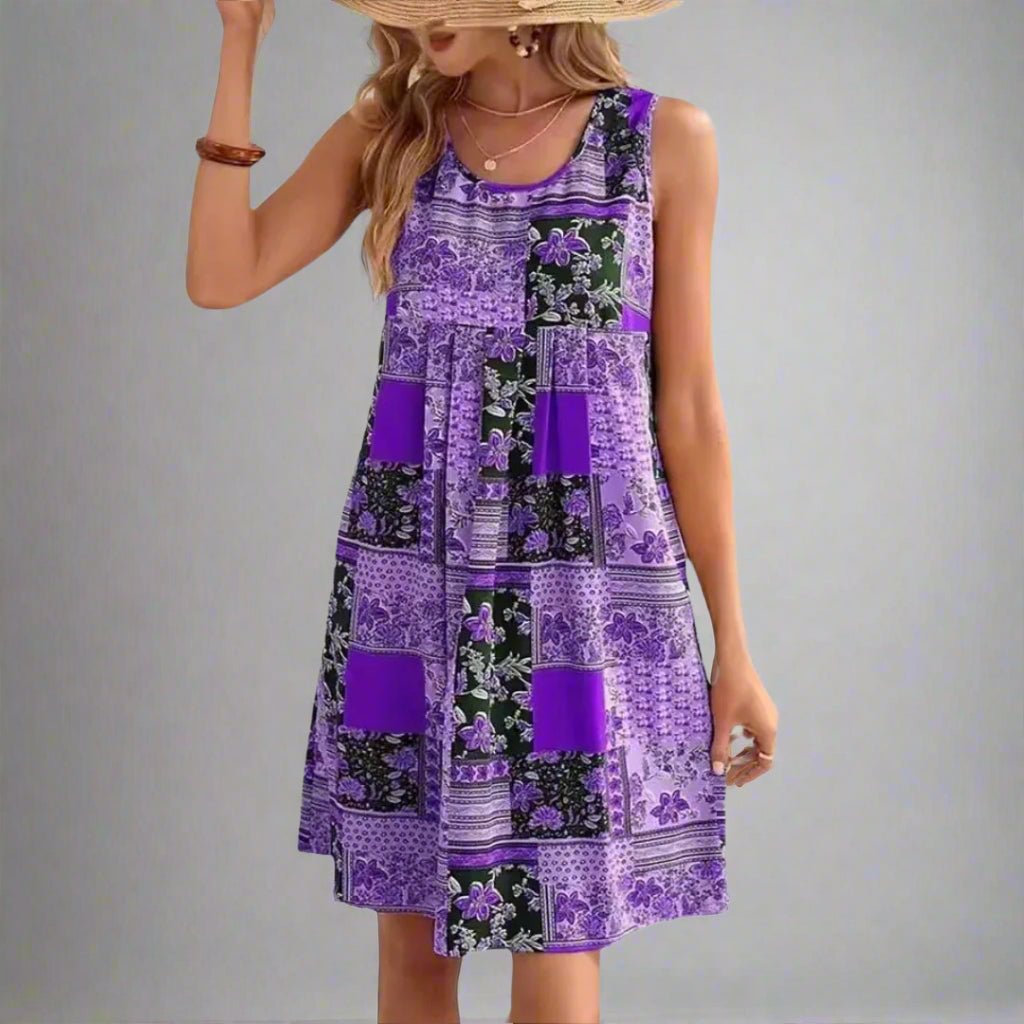 Amber | Boho Patchwork Print Sleeveless Mini Dress