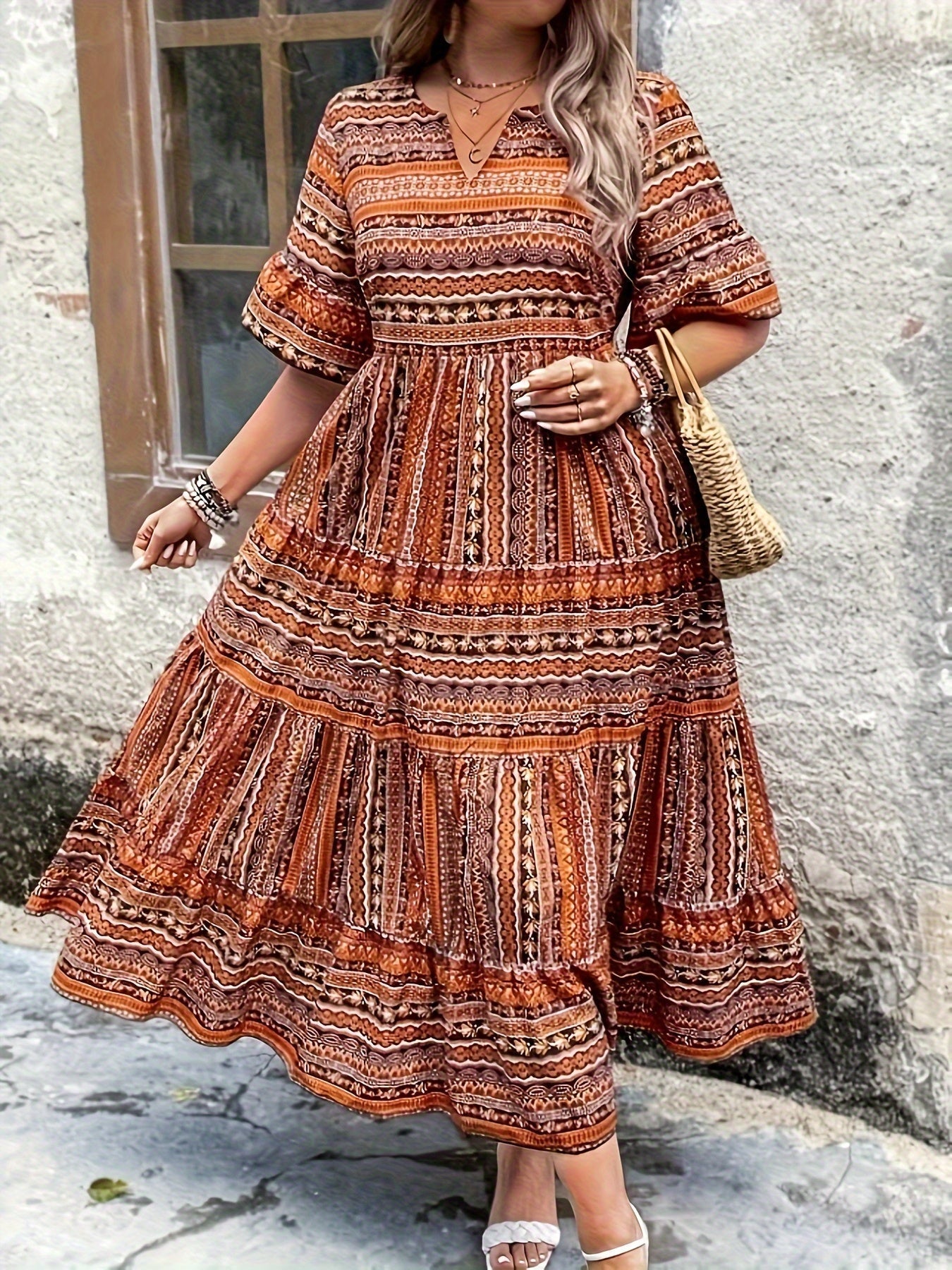 Deborah | Boho Printed Flowy Sun Midi Dress