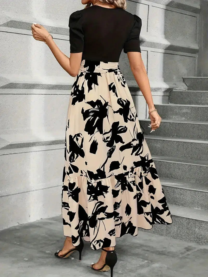 Joy | Women's Puff Sleeve Floral Maxi Dress with Tie Waist