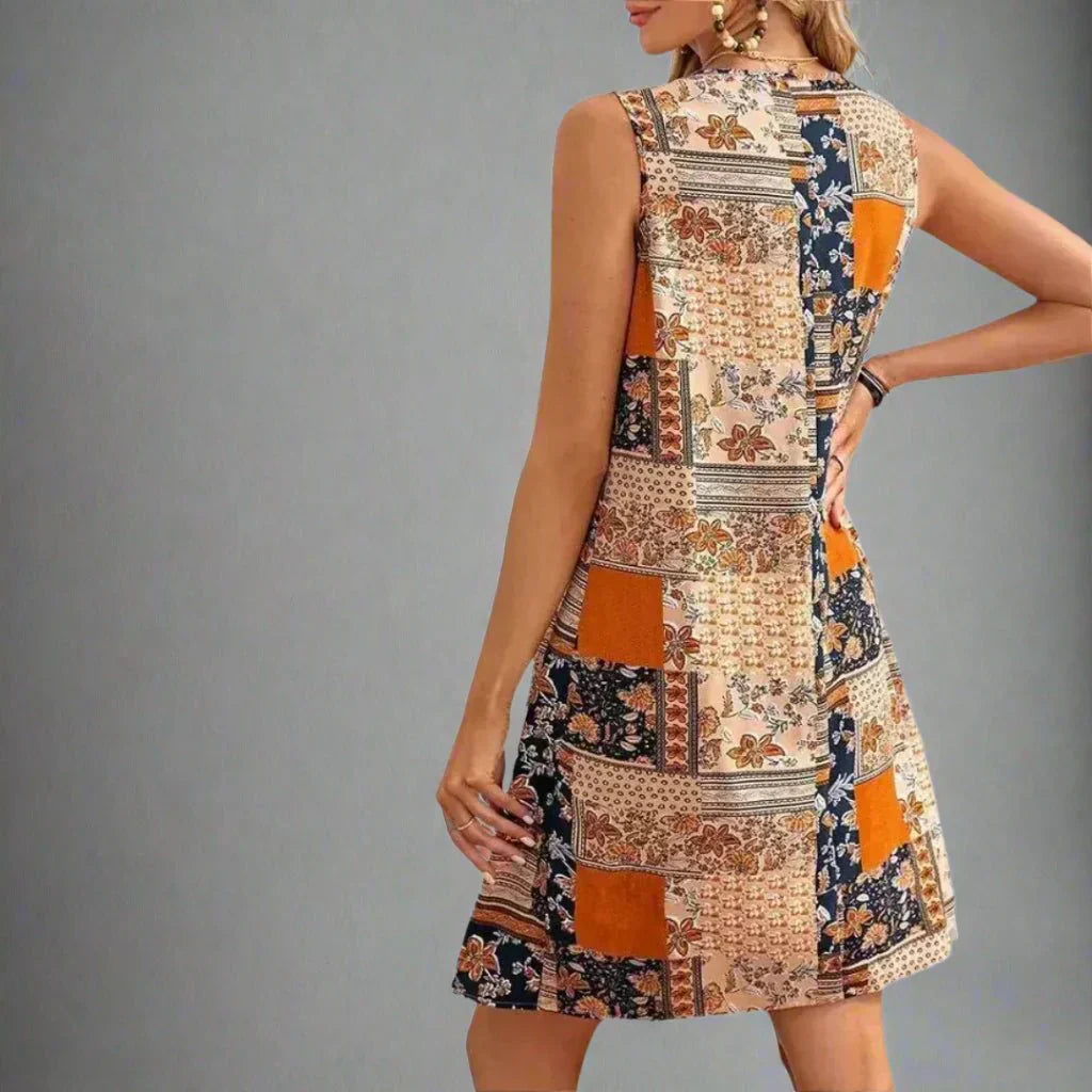 Amber | Boho Patchwork Print Sleeveless Mini Dress