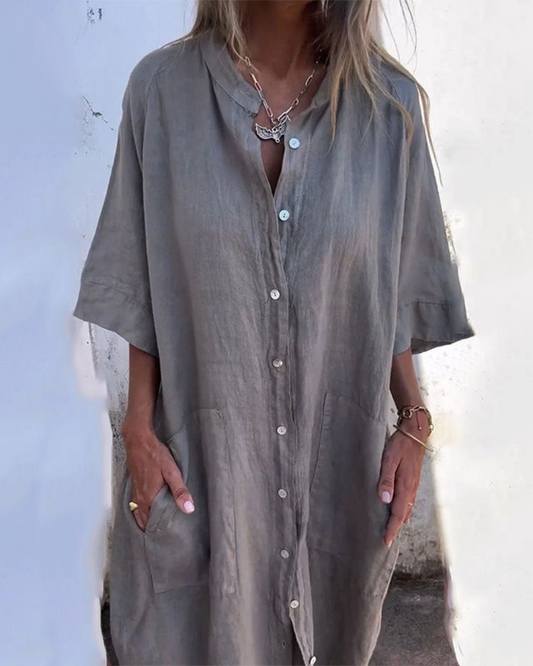Keira | Boho Button Front Long Sleeve Midi Dress