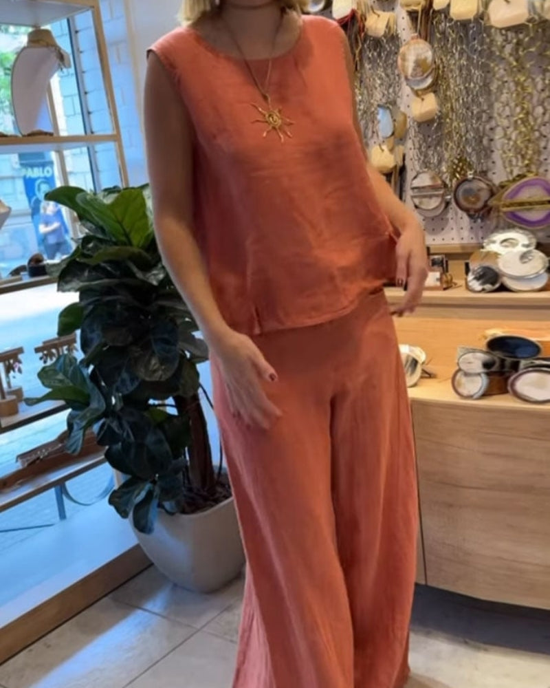 Jean | Women's 2 Piece Breathable Set Sleeveless Top Wide Leg Pants