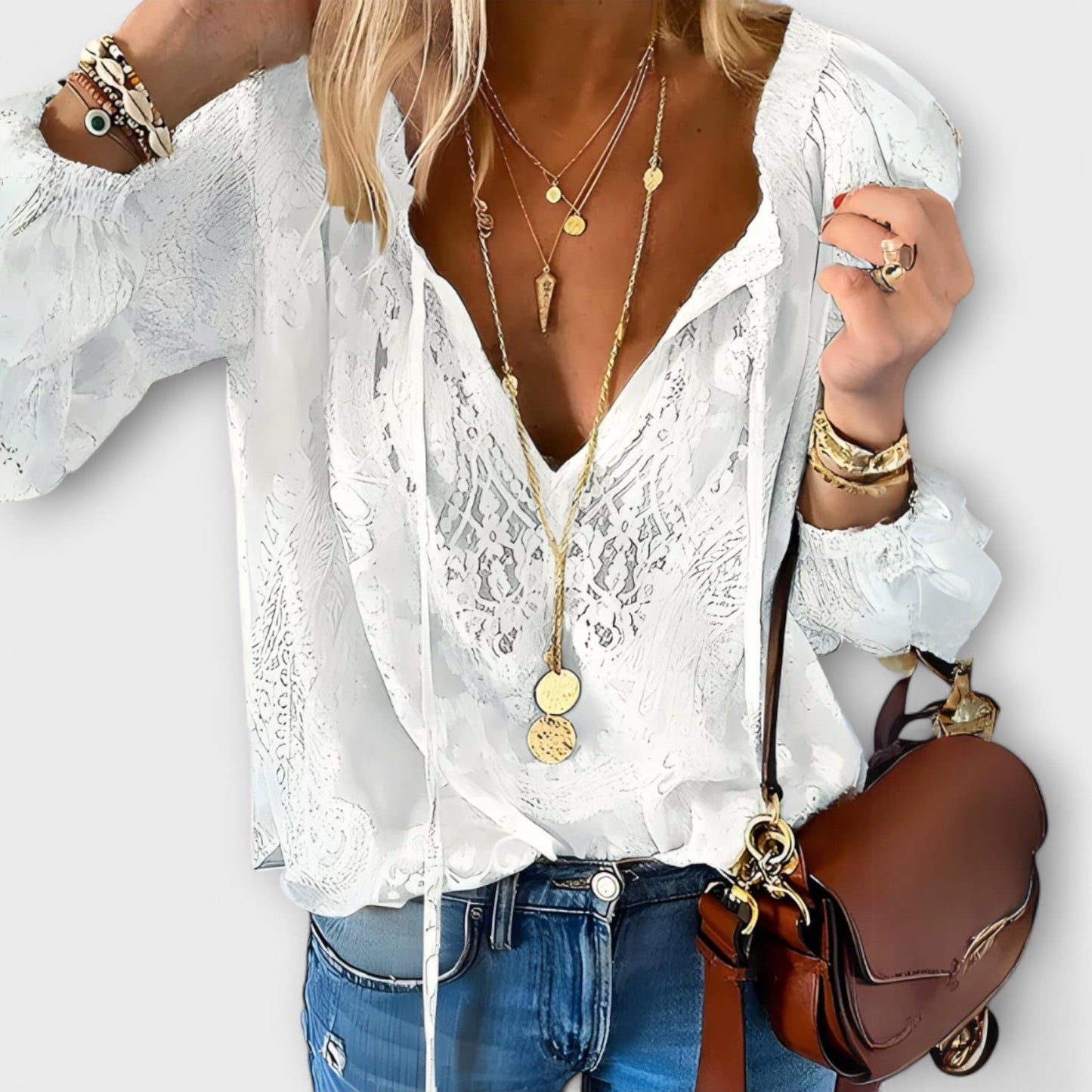 Ivy | Peasant V Neck Long Sleeve Casual Top