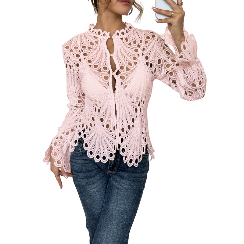 Violet | Women's Lace Cutwork Blouse Long Sleeve Hollow Out Top