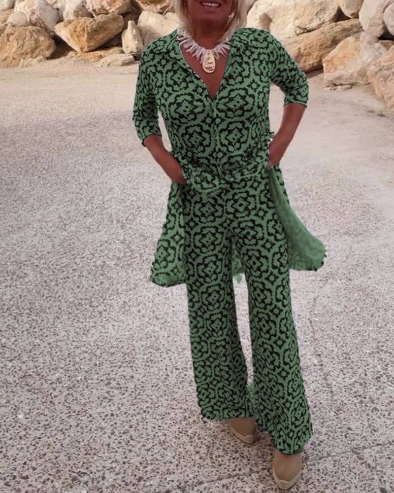 Veronica | Women's Printed Two-Piece Set Blouse and Pants