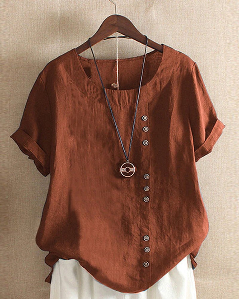 Sheila | Women’s Casual Peasant Button Detail Linen Blouse