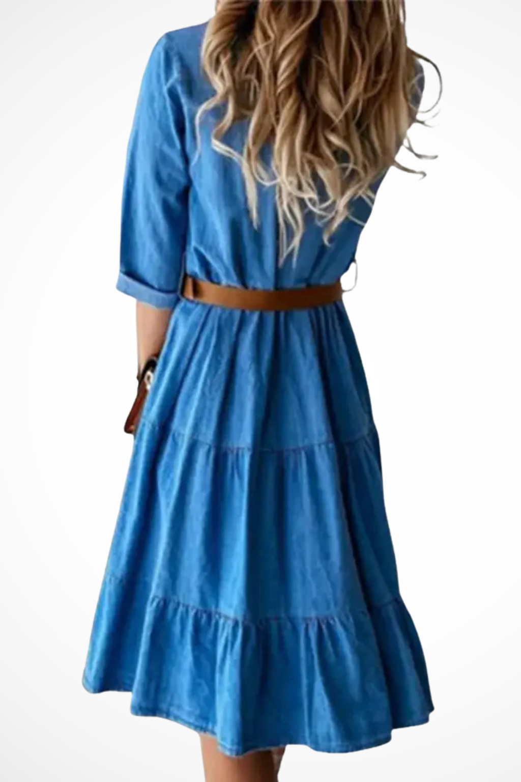 Dana | Women Denim Tiered Midi Shirt Dress with Belt