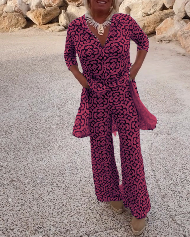 Veronica | Women's Printed Two-Piece Set Blouse and Pants