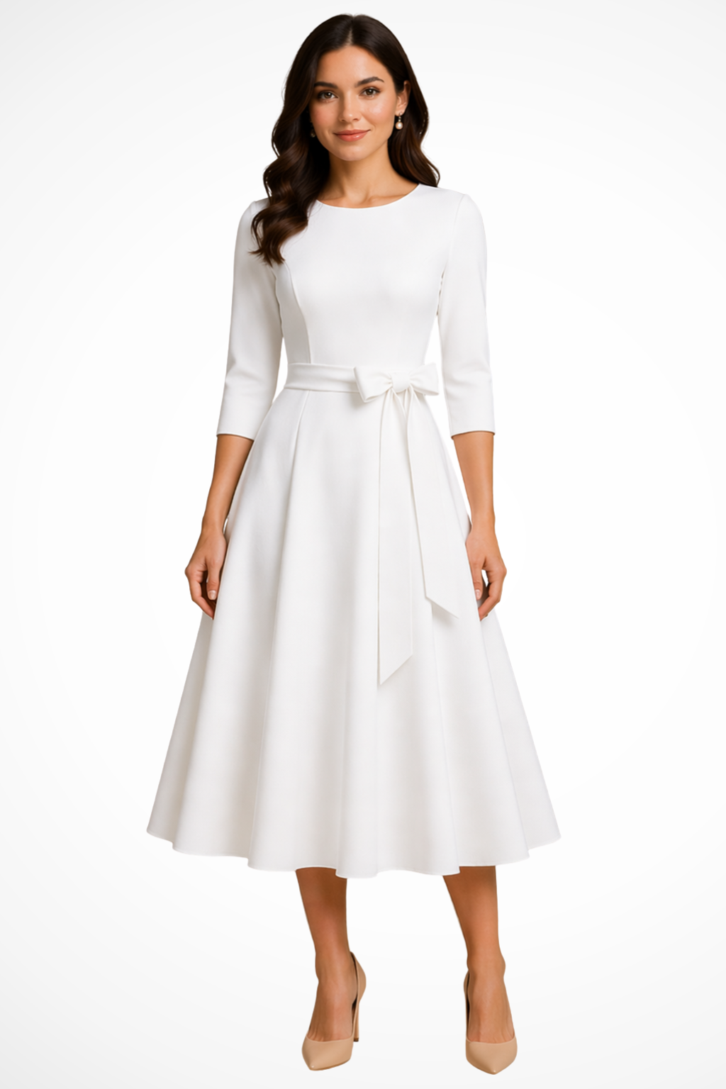 Thea | Women Bateau Neck Half Sleeve Pleated A Line Summer Midi Wedding Guest Dress