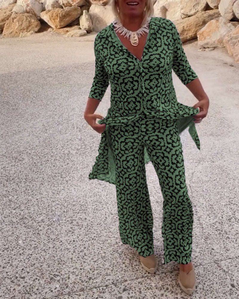 Veronica | Women's Printed Two-Piece Set Blouse and Pants