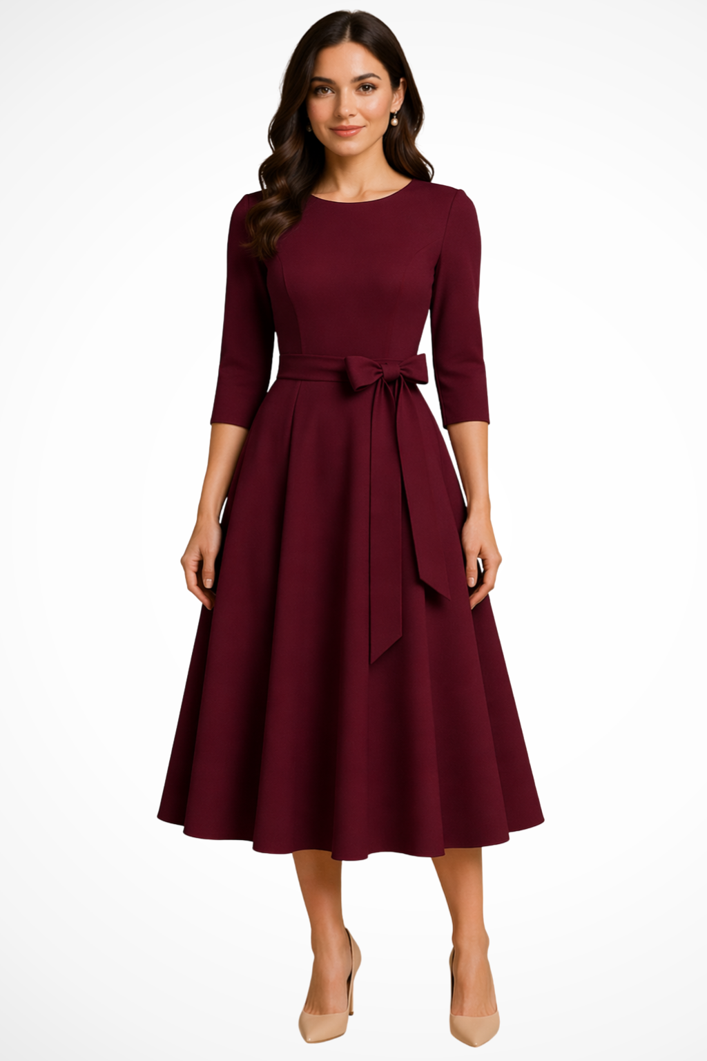 Thea | Women Bateau Neck Half Sleeve Pleated A Line Summer Midi Wedding Guest Dress