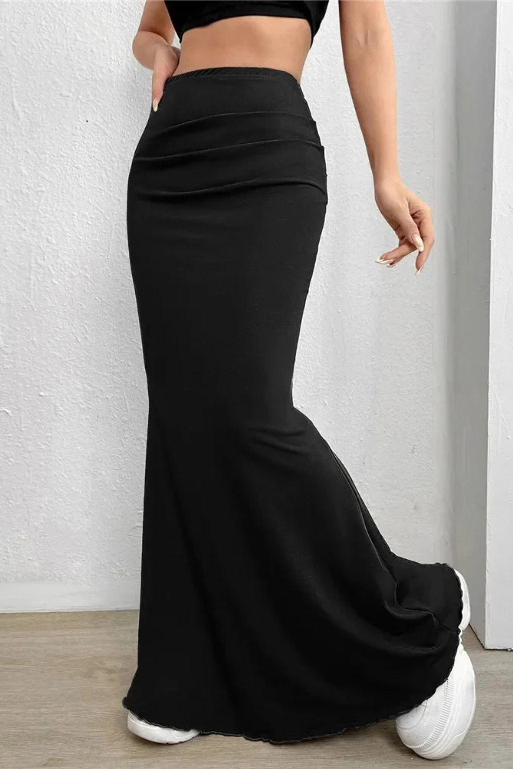 Demi | Women High Waist Ruched Fitted Mermaid Maxi Skirt