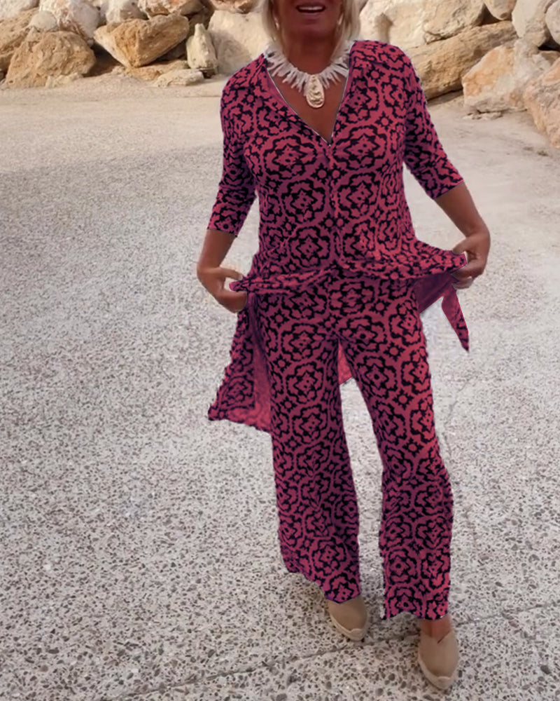 Veronica | Women's Printed Two-Piece Set Blouse and Pants