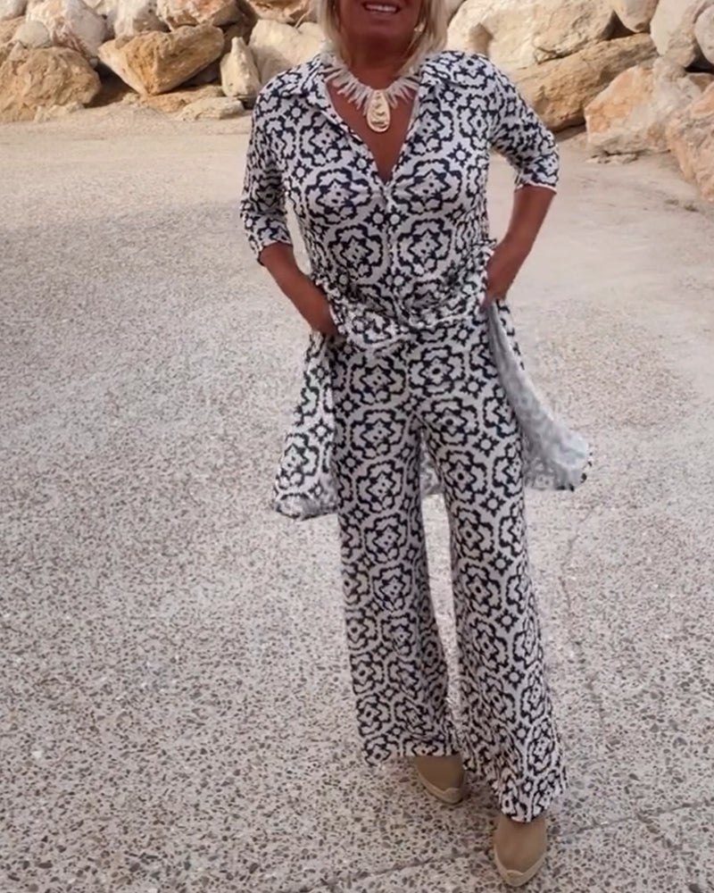 Veronica | Women's Printed Two-Piece Set Blouse and Pants