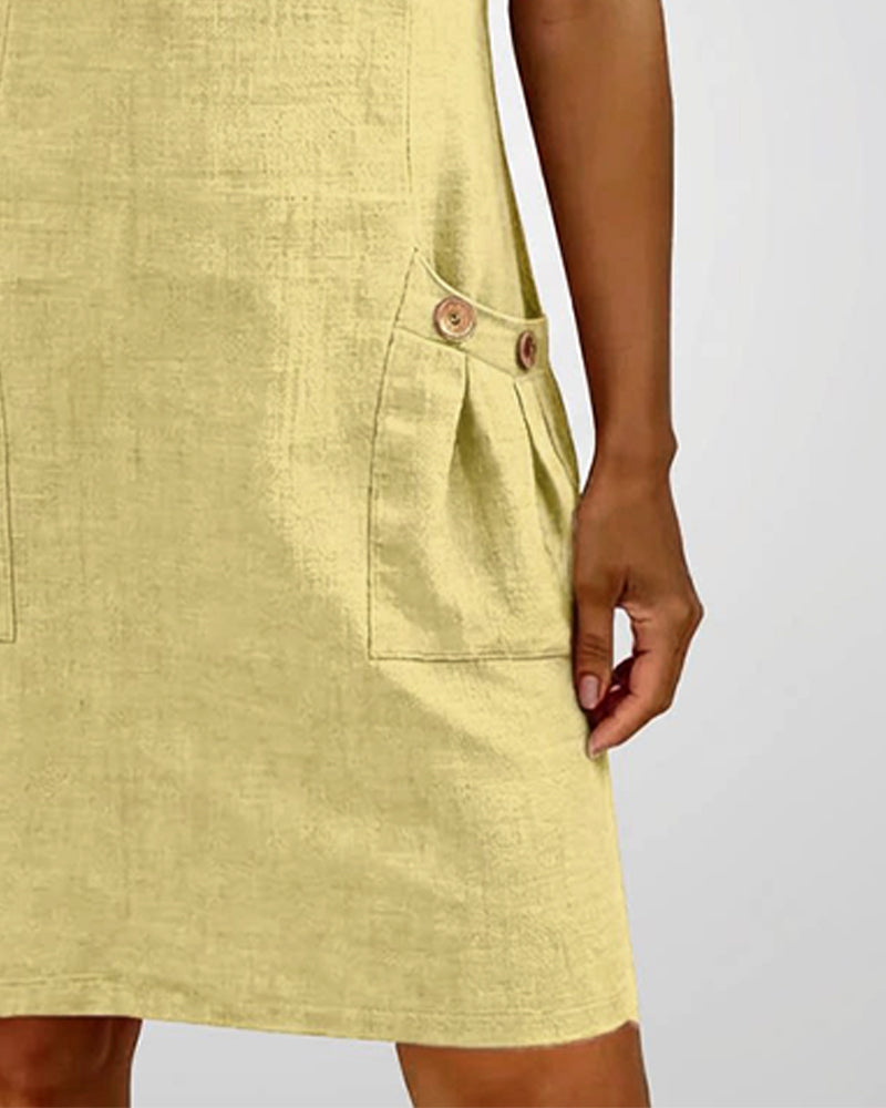 Ivy | Women's Shift Dress Short Sleeve Zip Neck with Pockets