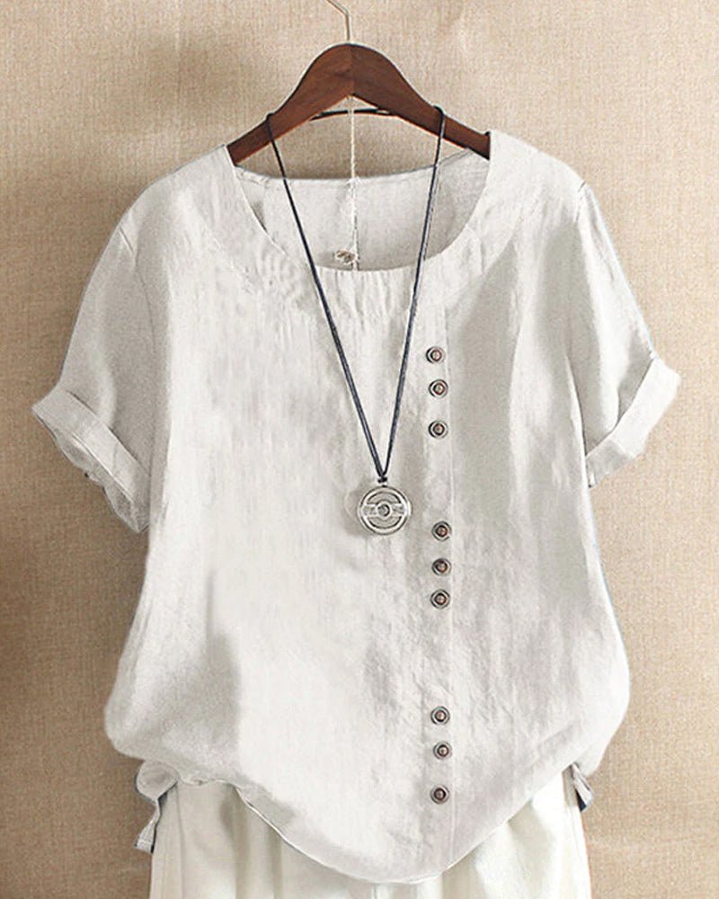 Sheila | Women’s Casual Peasant Button Detail Linen Blouse