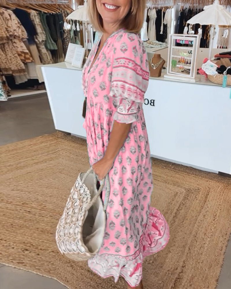 Yasmin | Printed Beach Tassel Tie Midi Dress
