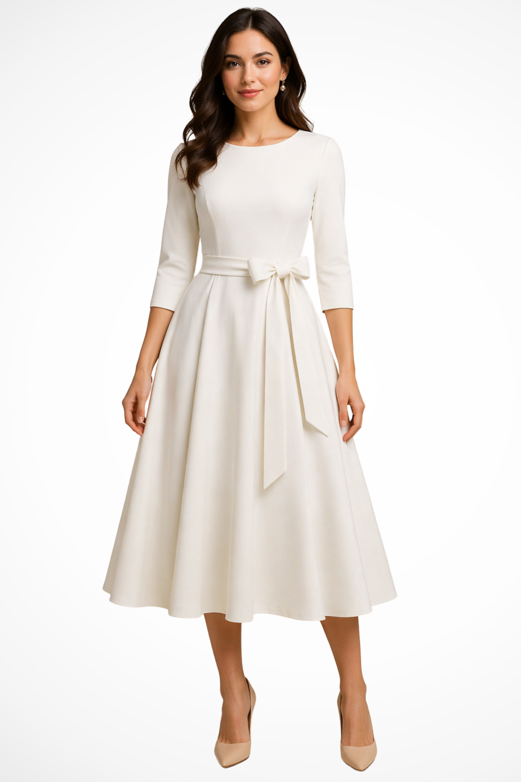 Thea | Women Bateau Neck Half Sleeve Pleated A Line Summer Midi Wedding Guest Dress