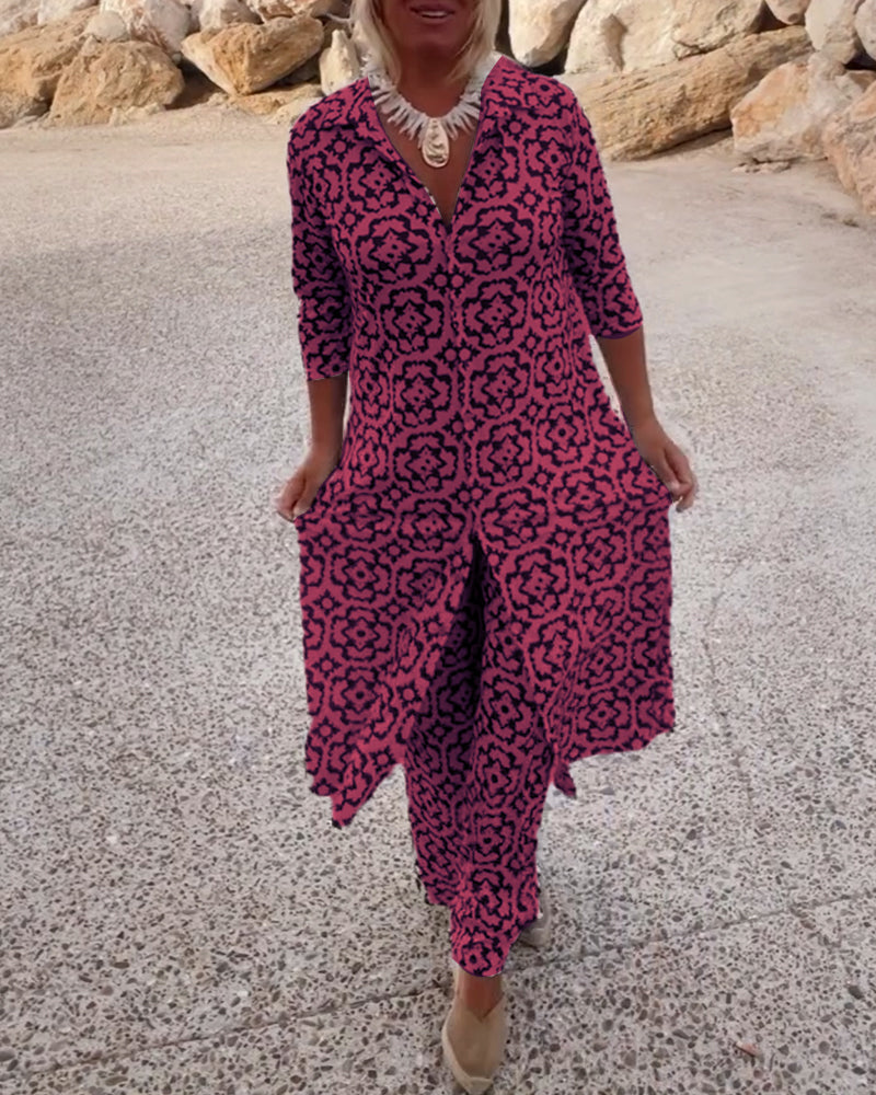 Veronica | Women's Printed Two-Piece Set Blouse and Pants