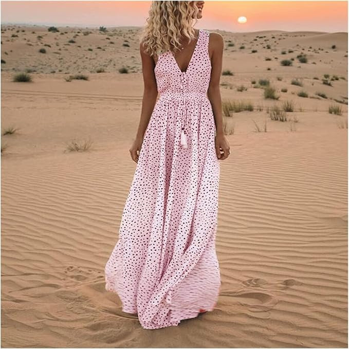 Mary | Sun Boho Sleeveless V Neck Maxi Dress