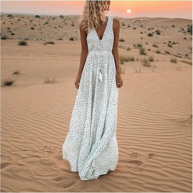 Mary | Sun Boho Sleeveless V Neck Maxi Dress