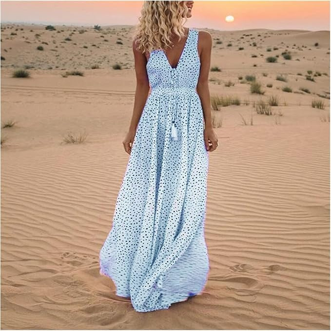 Mary | Sun Boho Sleeveless V Neck Maxi Dress