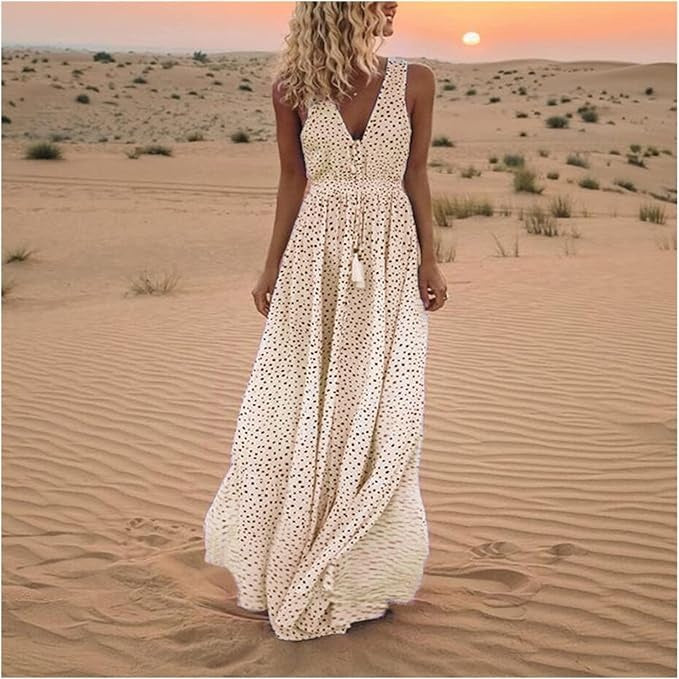 Mary | Sun Boho Sleeveless V Neck Maxi Dress
