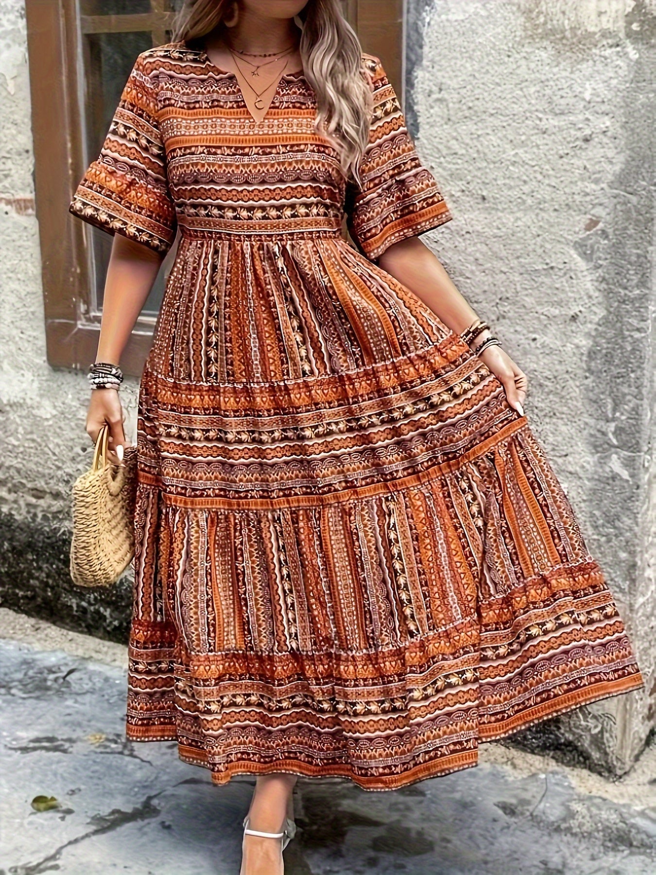 Deborah | Boho Printed Flowy Sun Midi Dress