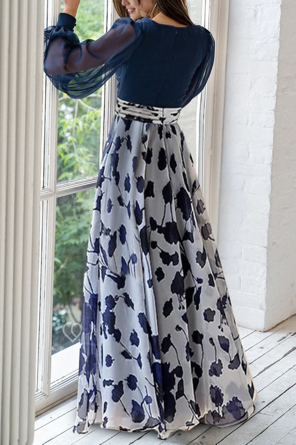 Charlotte | Women V Neck Balloon Sleeve Floral Print Maxi Wedding Guest Dress