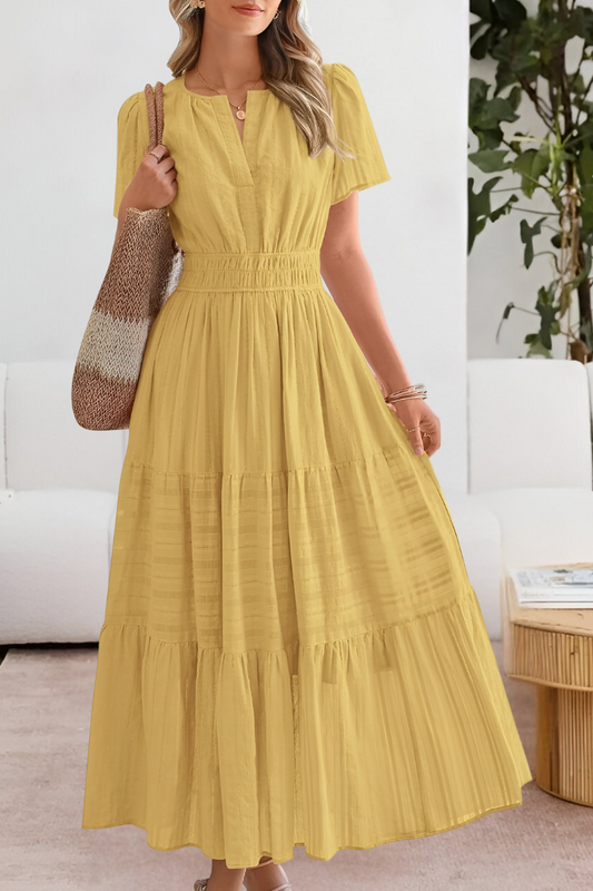Romy | Boho Short Sleeve Smocked Midi Dress