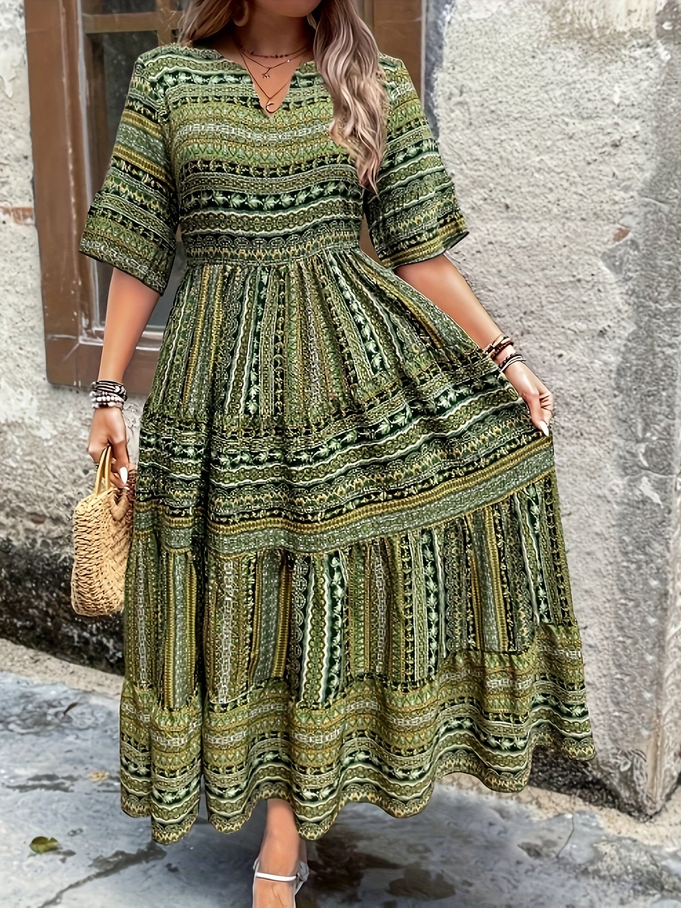 Deborah | Boho Printed Flowy Sun Midi Dress