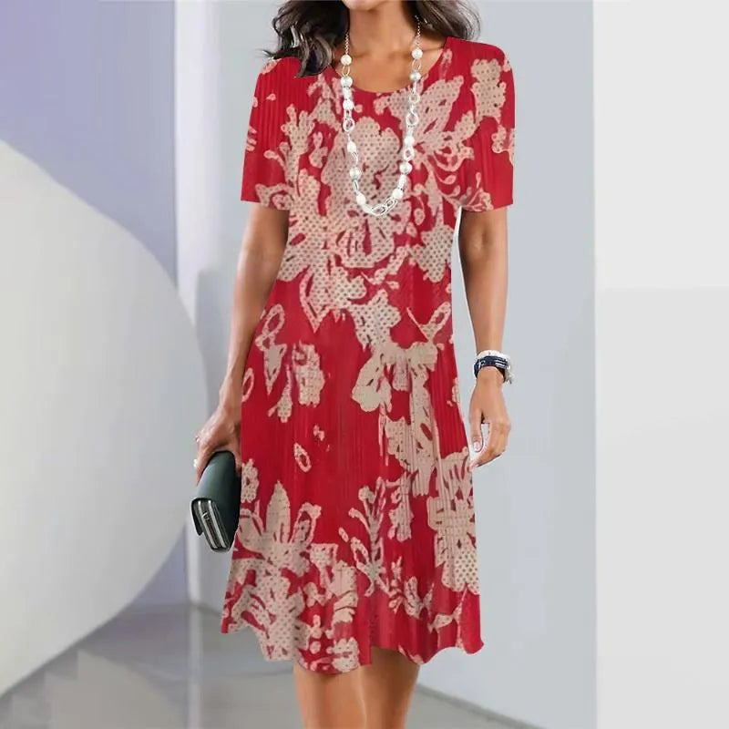 Jill | Women’s Printed Short Sleeve A Line Midi Dress