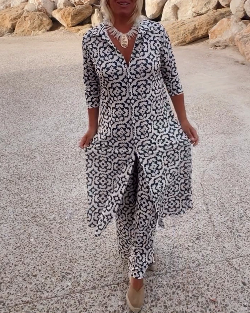 Veronica | Women's Printed Two-Piece Set Blouse and Pants