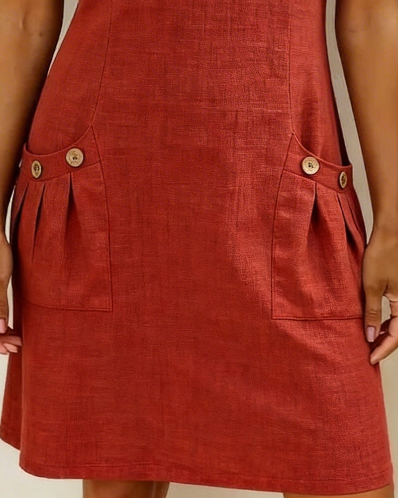 Ivy | Women's Shift Dress Short Sleeve Zip Neck with Pockets