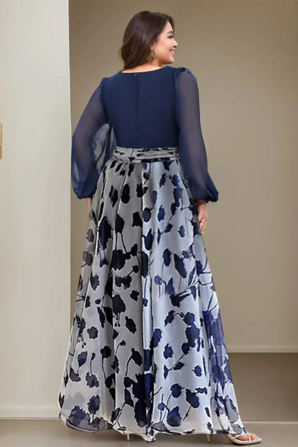 Charlotte | Women V Neck Balloon Sleeve Floral Print Maxi Wedding Guest Dress