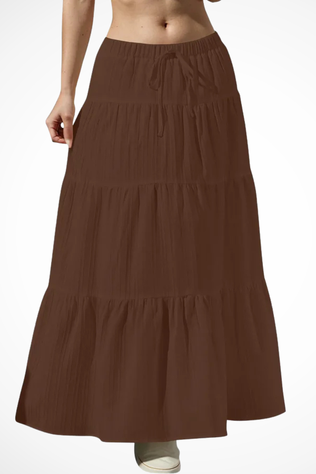 Beth | Women Elasticated Drawstring Waist Tiered Boho Maxi Skirt