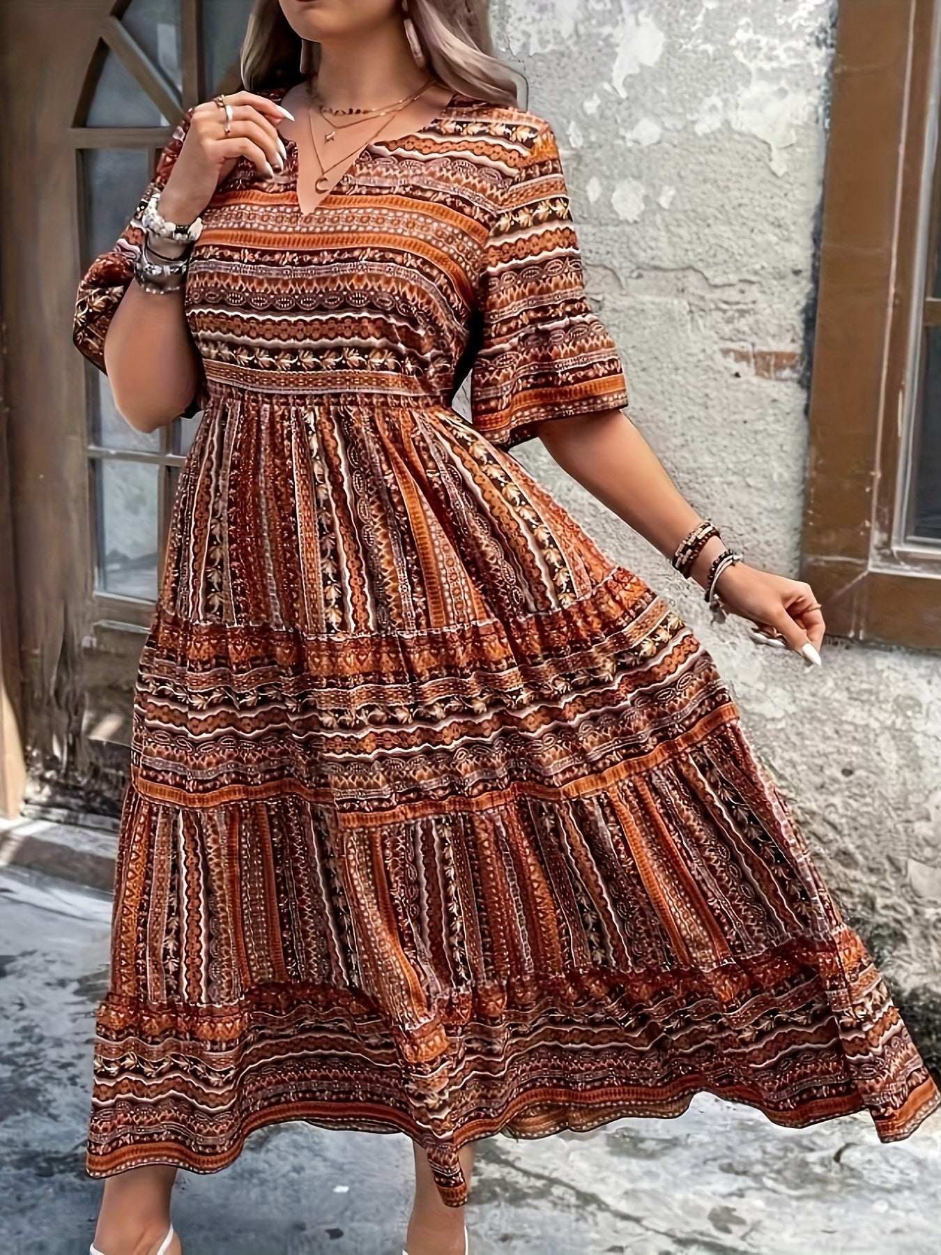 Deborah | Boho Printed Flowy Sun Midi Dress