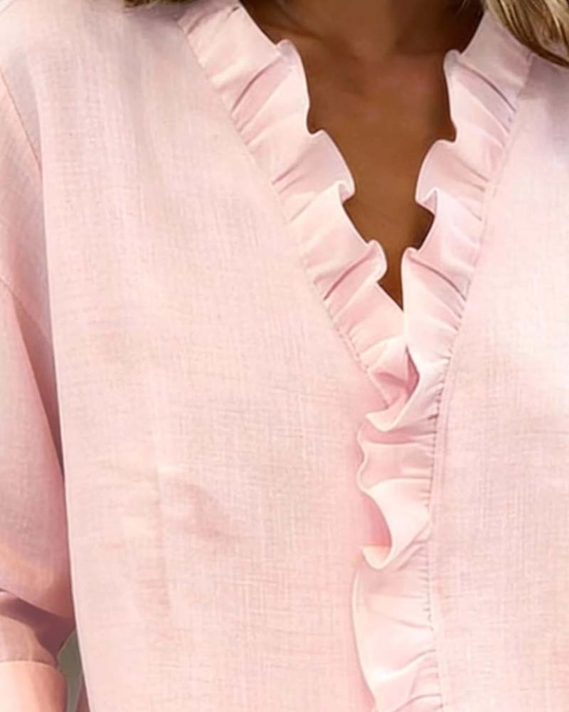 Yasmin | Women's Ruffle V-Neck Long Sleeve Blouse Spring Top