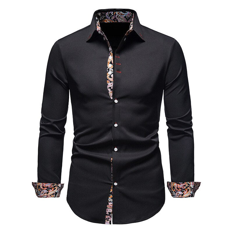 Philipp | Men’s White Formal Shirt with Paisley Contrast Collar and Cuffs