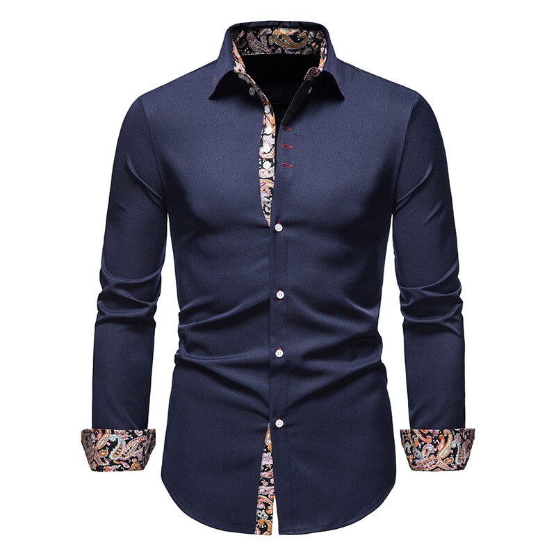 Philipp | Men’s White Formal Shirt with Paisley Contrast Collar and Cuffs