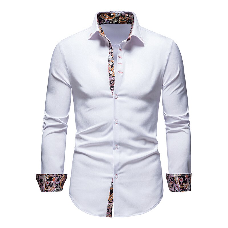 Philipp | Men’s White Formal Shirt with Paisley Contrast Collar and Cuffs