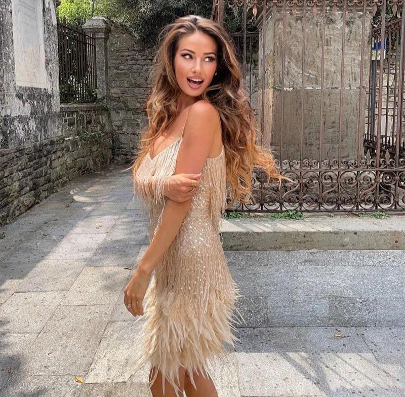 Audrey | Women’s Cocktail Dress with Fringe Feathers