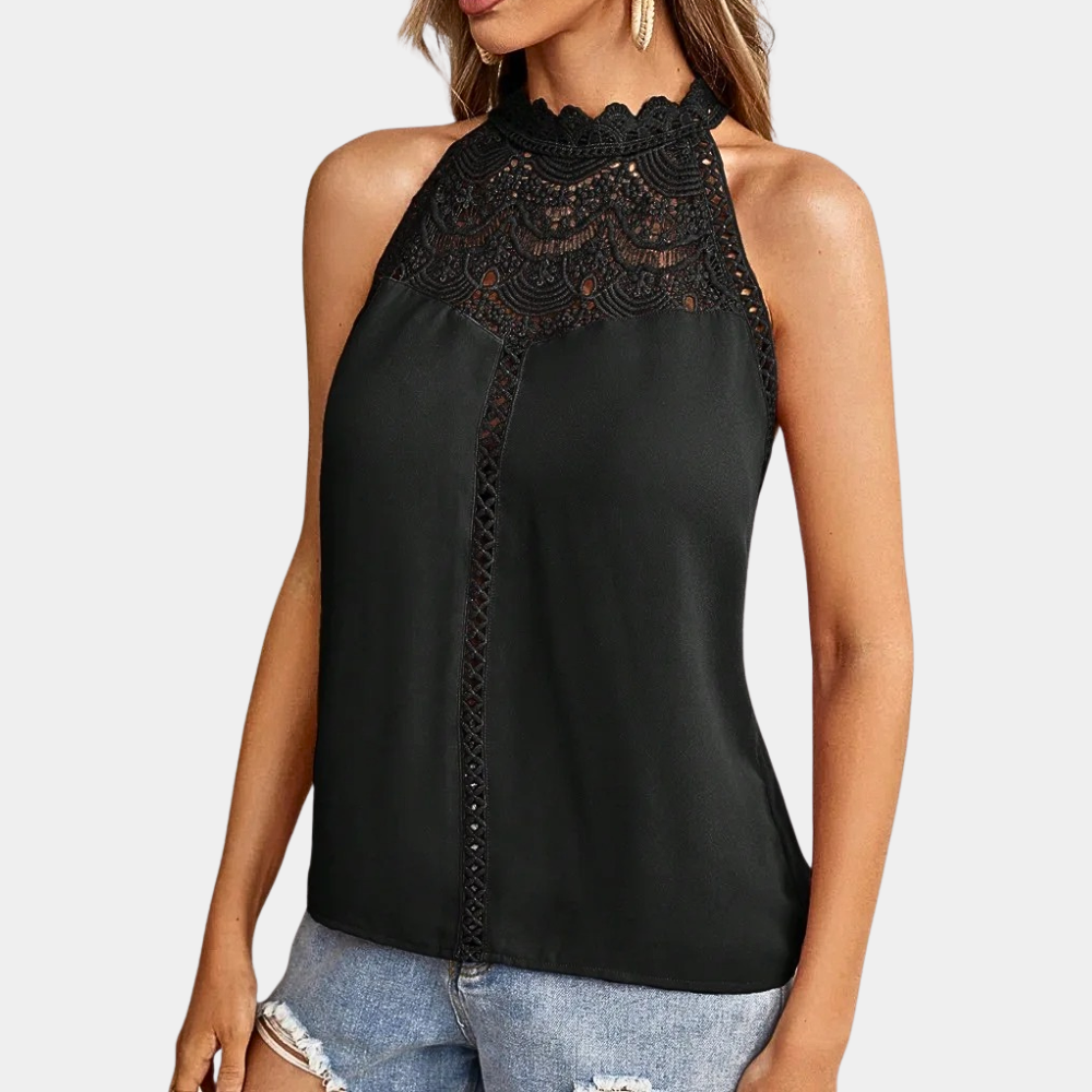 Beryl | Women's Sleeveless Lace Halter Top Mock Neck