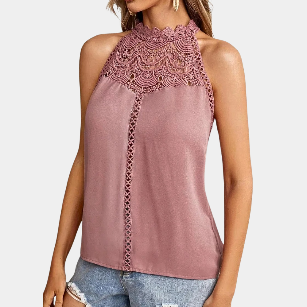 Beryl | Women's Sleeveless Lace Halter Top Mock Neck