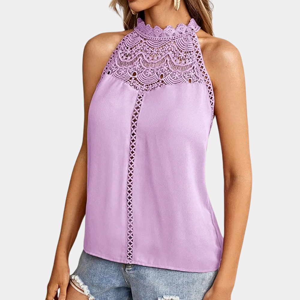 Beryl | Women's Sleeveless Lace Halter Top Mock Neck